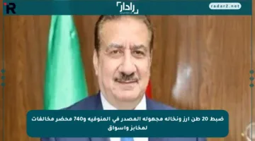 ضبط 20 طن أرز ونخالة مجهولة المصدر في المنوفية و740 محضر مخالفات لمخابز وأسواق